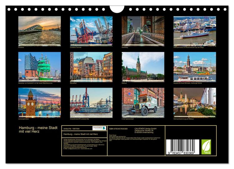 Produktbild: Hamburg - meine Stadt mit viel Herz (Wandkalender 2026 DIN A4 quer), CALVENDO Monatskalender