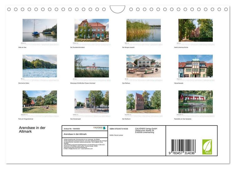 Produktbild: Arendsee in der Altmark (Wandkalender 2026 DIN A4 quer), CALVENDO Monatskalender