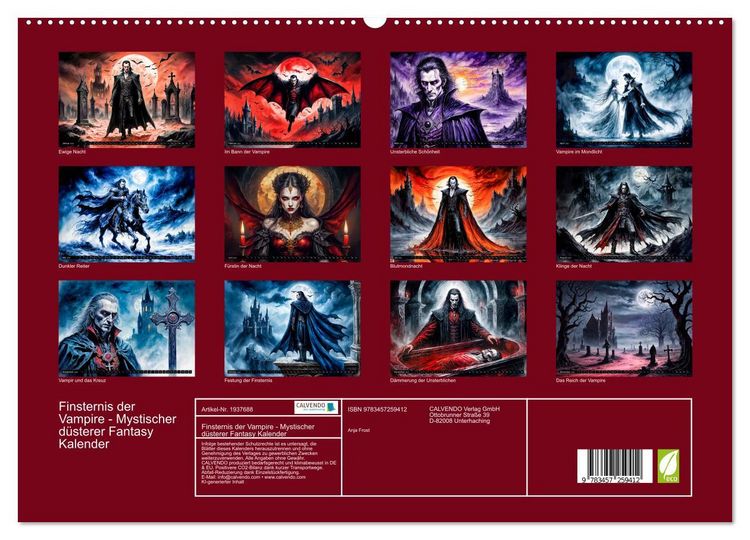 Produktbild: Finsternis der Vampire - Mystischer d&uuml;sterer Fantasy Kalender (hochwertiger Premium Wandkalender 2026 DIN A2 quer), Kunstdruck in Hochglanz