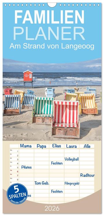 Produktbild: Familienplaner 2026 - Am Strand von Langeoog mit 5 Spalten (Wandkalender, 21 x 45 cm) CALVENDO