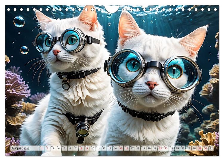 Produktbild: Katzen unter Wasser (Wandkalender 2026 DIN A4 quer), CALVENDO Monatskalender