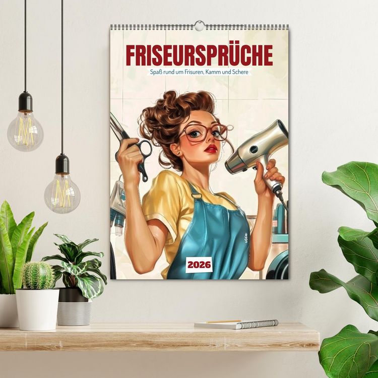 Produktbild: Friseurspr&uuml;che, Spa&szlig; rund um Frisuren, Kamm und Schere (Wandkalender 2026 DIN A2 hoch), CALVENDO Monatskalender
