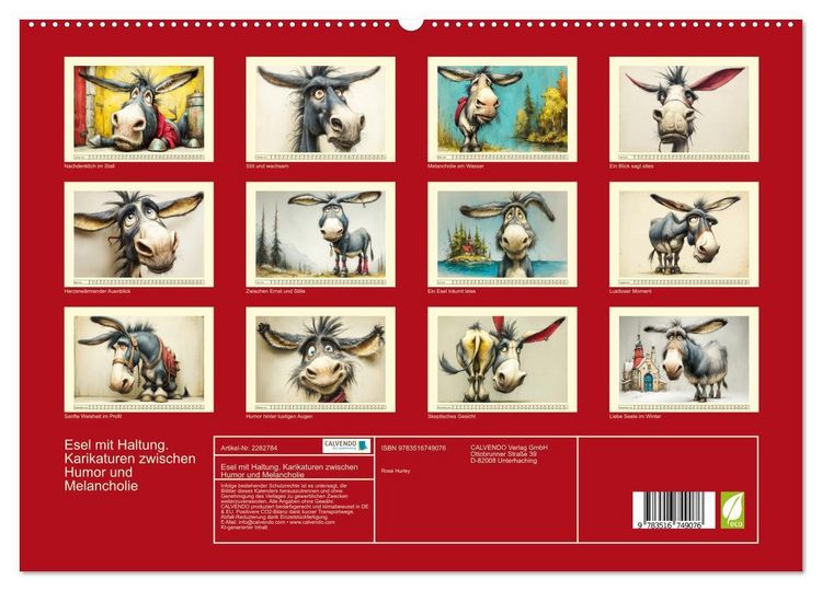 Produktbild: Esel mit Haltung. Karikaturen zwischen Humor und Melancholie (hochwertiger Premium Wandkalender 2026 DIN A2 quer), Kunstdruck in Hochglanz