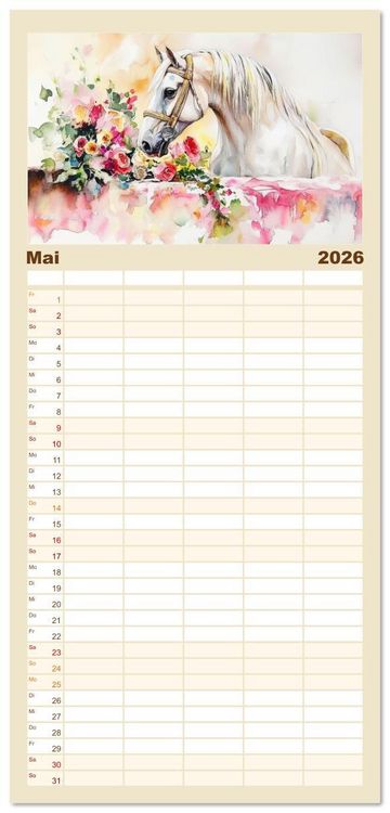 Produktbild: Familienplaner 2026 - Hufspuren im Bl&uuml;tenmeer mit 5 Spalten (Wandkalender, 21 x 45 cm) CALVENDO