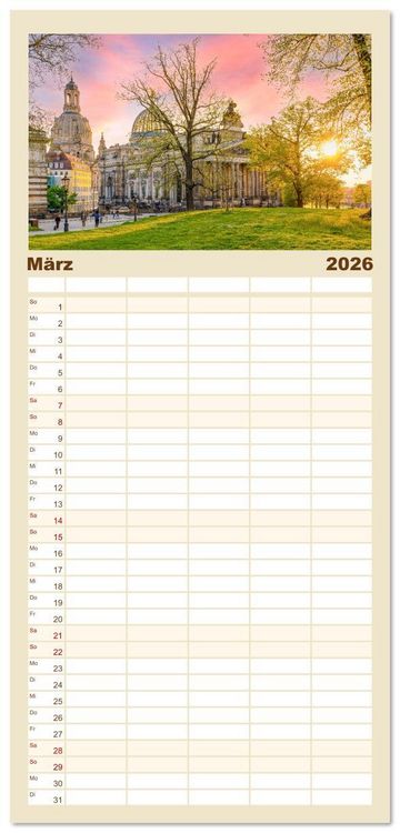 Produktbild: Familienplaner 2026 - Dresden - zeitlose Sch&ouml;nheit mit 5 Spalten (Wandkalender, 21 x 45 cm) CALVENDO