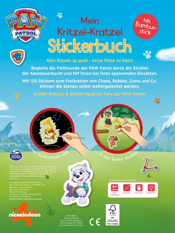 Produktbild: PAW Patrol Mein Kritzel-Kratzel Stickerbuch mit Bambus-Stick