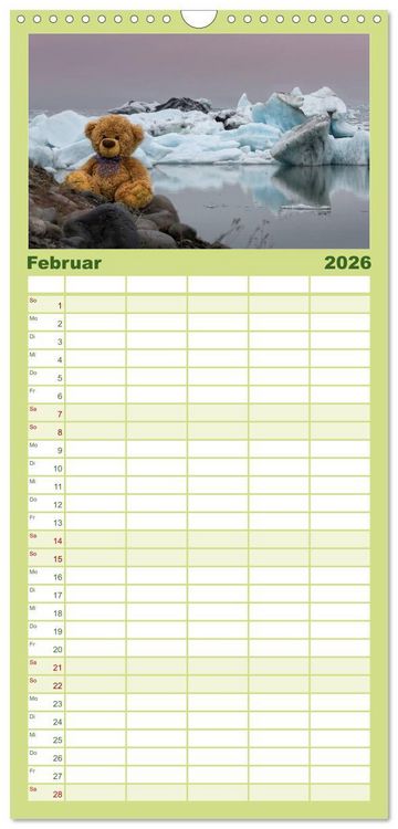 Produktbild: Familienplaner 2026 - Travelling Teddy mit 5 Spalten (Wandkalender, 21 x 45 cm) CALVENDO