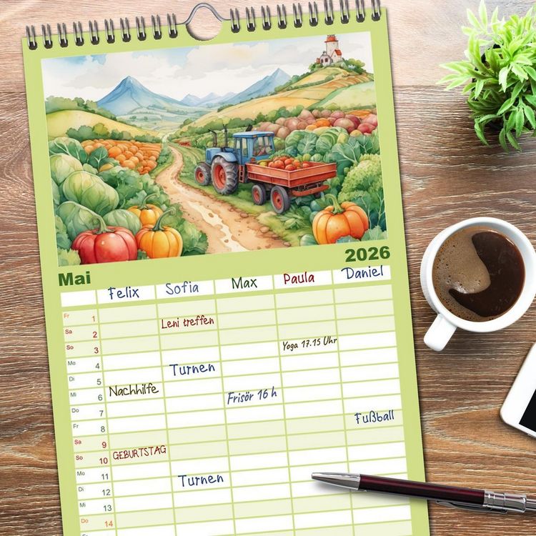 Produktbild: Familienplaner 2026 - Gem&uuml;siges - Reise ins Land des Gem&uuml;ses mit 5 Spalten (Wandkalender, 21 x 45 cm) CALVENDO