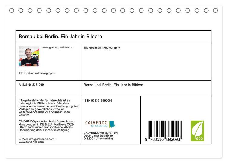Produktbild: Bernau bei Berlin. Ein Jahr in Bildern (Tischkalender 2027 DIN A5 quer), CALVENDO Monatskalender