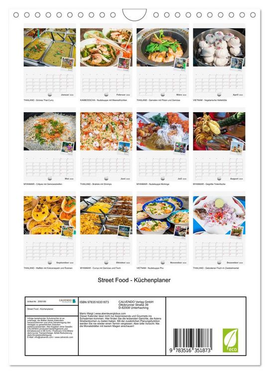 Produktbild: Street Food - K&uuml;chenplaner (Wandkalender 2026 DIN A4 hoch), CALVENDO Monatskalender