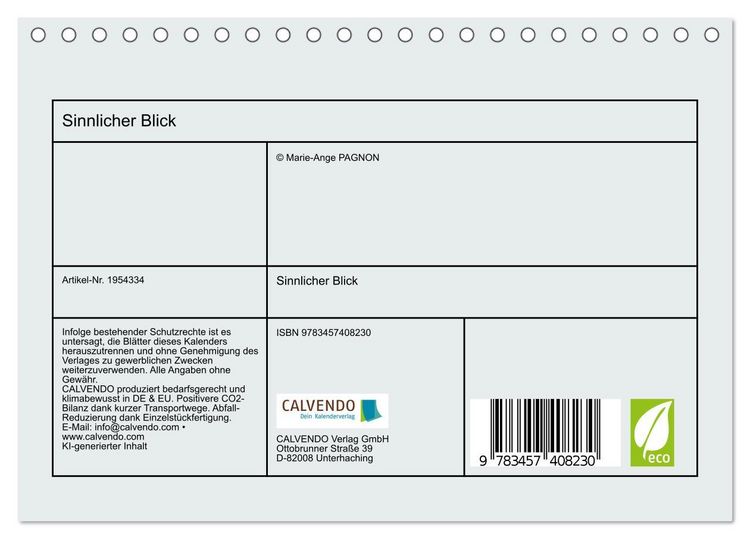 Produktbild: Sinnlicher Blick (Tischkalender 2026 DIN A5 quer), CALVENDO Monatskalender