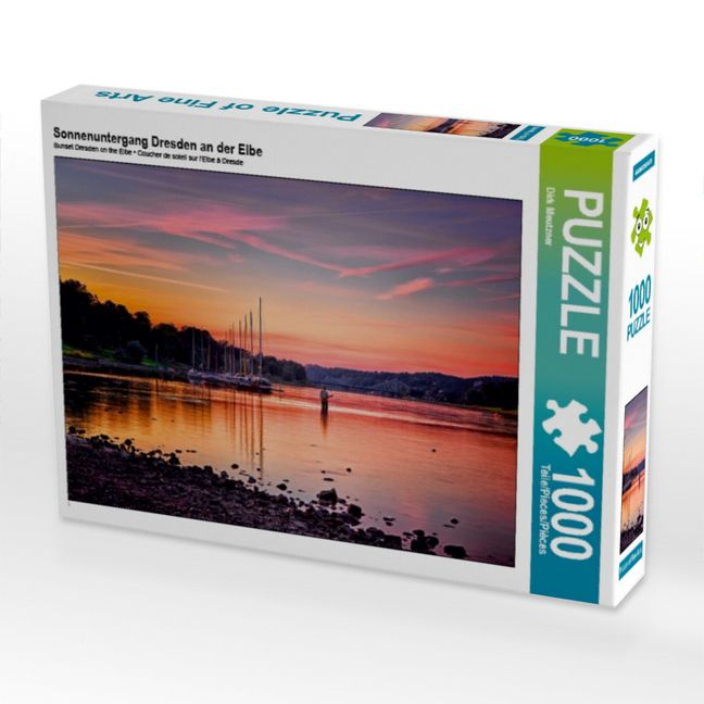 Produktbild: CALVENDO Puzzle Sonnenuntergang Dresden an der Elbe | 1000 Teile Lege-Gr&ouml;&szlig;e 64x48cm Foto-Puzzle f&uuml;r gl&uuml;ckliche Stunden
