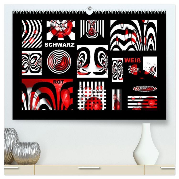 Produktbild: SCHWARZ, WEI&szlig;, ROT (hochwertiger Premium Wandkalender 2026 DIN A2 quer), Kunstdruck in Hochglanz