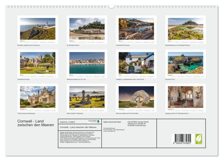 Produktbild: Cornwall - Land zwischen den Meeren (hochwertiger Premium Wandkalender 2026 DIN A2 quer), Kunstdruck in Hochglanz