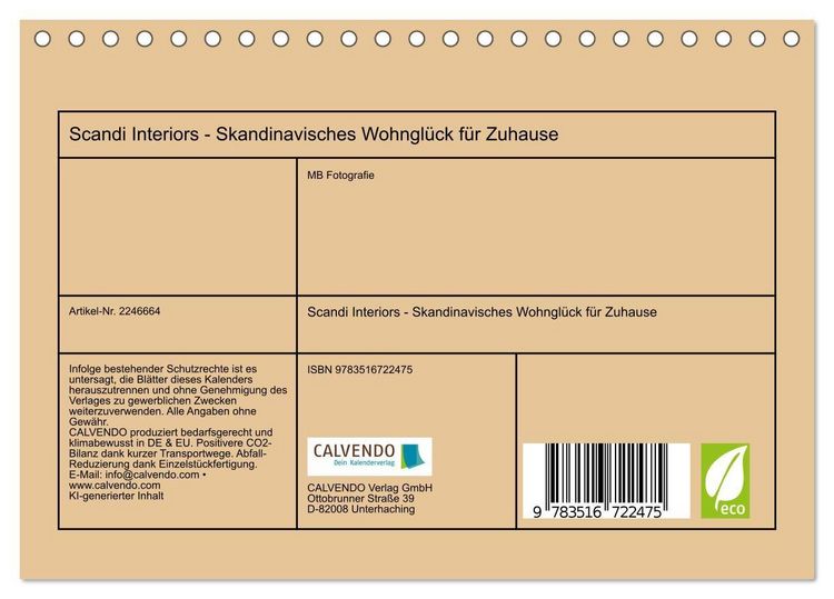 Produktbild: Scandi Interiors - Skandinavisches Wohngl&uuml;ck f&uuml;r Zuhause (Tischkalender 2026 DIN A5 quer), CALVENDO Monatskalender