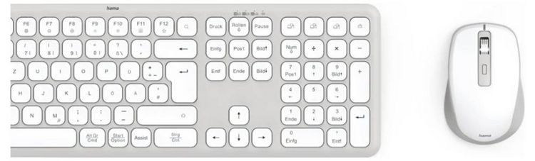 Produktbild: Hama Multi-Device-Tastatur-Maus-Set "WKM-550", kabellos, Funk/BT, WS, QWERTZ DE Kabellos Tastatur, Maus-Set Deutsch, QWERTZ Grau, Wei&szlig;
