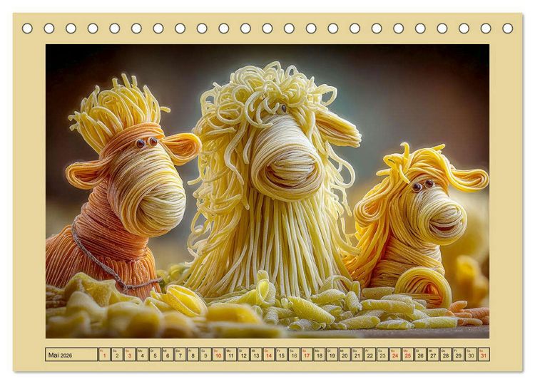 Produktbild: Auf dem Nudelhof. Spaghetti-Tiere zum Schmunzeln (Tischkalender 2026 DIN A5 quer), CALVENDO Monatskalender