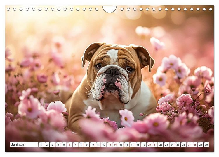 Produktbild: Englische Bulldoggen im Bl&uuml;tenmeer (Wandkalender 2026 DIN A4 quer), CALVENDO Monatskalender