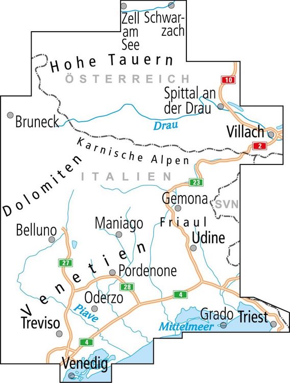 Produktbild: BVA ADFC Radtourenkarte Venedig, Friaul - K&auml;rnten West, Salzburger Land S&uuml;d, 1:150.000