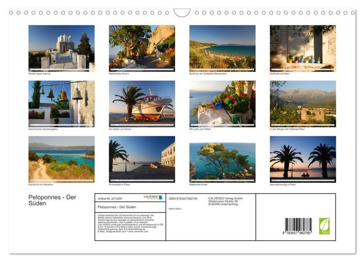 Produktbild: Peloponnes - Der S&uuml;den (Wandkalender 2026 DIN A3 quer), CALVENDO Monatskalender