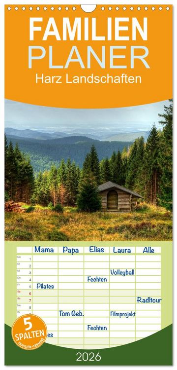 Produktbild: Familienplaner 2026 - Harz Landschaften mit 5 Spalten (Wandkalender, 21 x 45 cm) CALVENDO