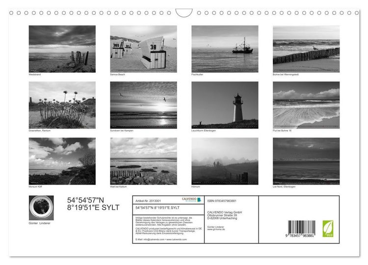 Produktbild: 54&deg;54'57"N 8&deg;19'51"E SYLT (Wandkalender 2026 DIN A3 quer), CALVENDO Monatskalender