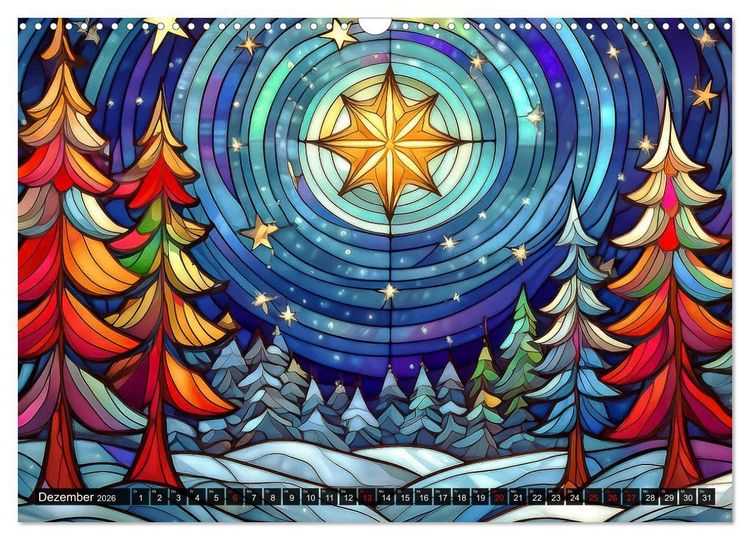 Produktbild: Der Jahreskreis auf Buntglasfenstern (Wandkalender 2026 DIN A3 quer), CALVENDO Monatskalender