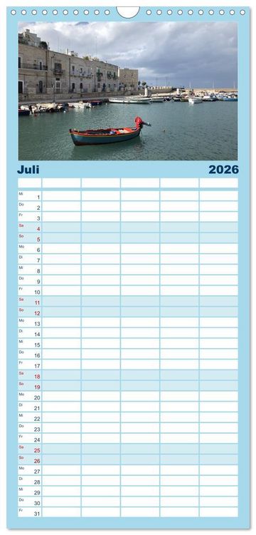 Produktbild: Familienplaner 2026 - Apuliens K&uuml;stenorte mit 5 Spalten (Wandkalender, 21 x 45 cm) CALVENDO