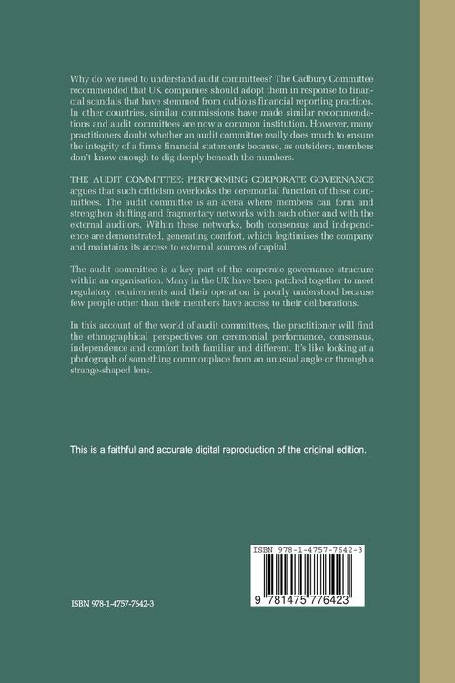 Produktbild: The Audit Committee: Performing Corporate Governance