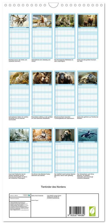 Produktbild: Familienplaner 2026 - Tierkinder des Nordens mit 5 Spalten (Wandkalender, 21 x 45 cm) CALVENDO