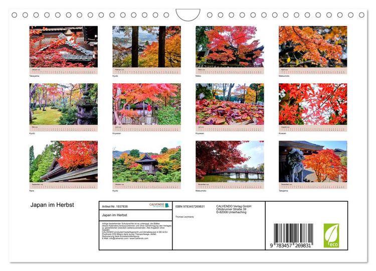 Produktbild: Japan im Herbst (Wandkalender 2026 DIN A4 quer), CALVENDO Monatskalender