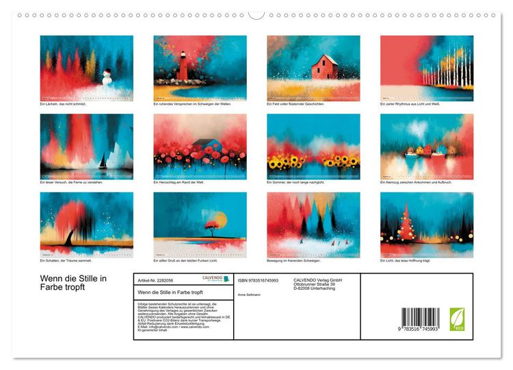 Produktbild: Wenn die Stille in Farbe tropft (hochwertiger Premium Wandkalender 2026 DIN A2 quer), Kunstdruck in Hochglanz