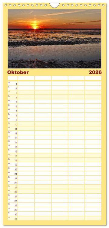 Produktbild: Familienplaner 2026 - Sonnenunterg&auml;nge, an der Nordseek&uuml;ste vor Cuxhaven mit 5 Spalten (Wandkalender, 21 x 45 cm) CALVENDO