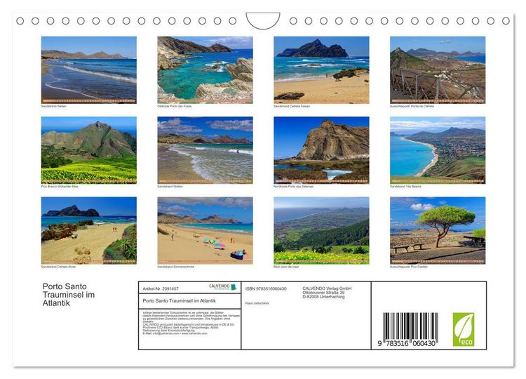 Produktbild: Porto Santo Trauminsel im Atlantik (Wandkalender 2026 DIN A4 quer), CALVENDO Monatskalender
