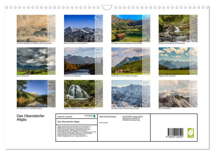 Produktbild: Das Oberstdorfer Allg&auml;u (Wandkalender 2026 DIN A3 quer), CALVENDO Monatskalender