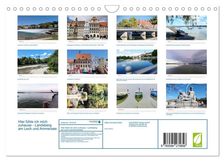 Produktbild: Hier f&uuml;hle ich mich zuhause - Landsberg am Lech und Ammersee (Wandkalender 2027 DIN A4 quer), CALVENDO Monatskalender
