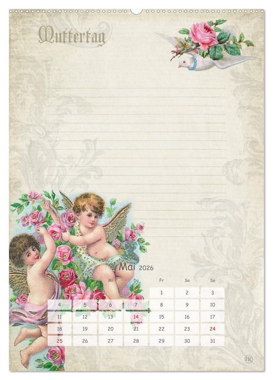 Produktbild: Nostalgie-Jahr, Motive aus alten Poesiealben (hochwertiger Premium Wandkalender 2026 DIN A2 hoch), Kunstdruck in Hochglanz