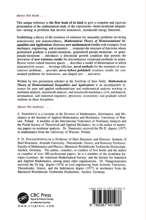 Produktbild: Mathematical Theory of Hemivariational Inequalities and Applications