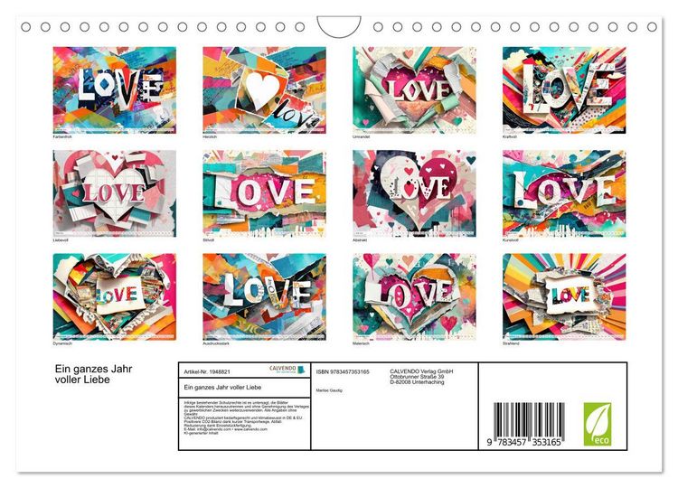 Produktbild: Ein ganzes Jahr voller Liebe (Wandkalender 2026 DIN A4 quer), CALVENDO Monatskalender