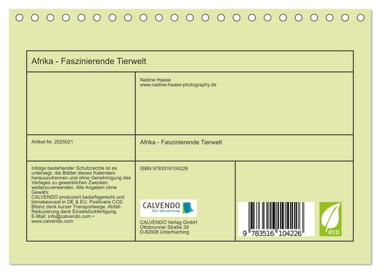 Produktbild: Afrika - Faszinierende Tierwelt (Tischkalender 2026 DIN A5 quer), CALVENDO Monatskalender