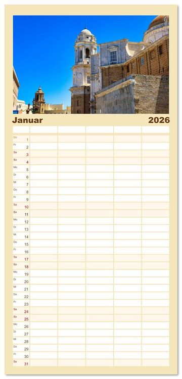 Produktbild: Familienplaner 2026 - C&aacute;diz Sp&uuml;re die frische Meeresbrise mit 5 Spalten (Wandkalender, 21 x 45 cm) CALVENDO