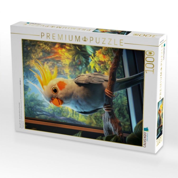 Produktbild: CALVENDO Puzzle Tanz aufm Ast - Nymphensittich vor Fernseher | 1000 Teile Lege-Gr&ouml;&szlig;e 64x48cm Foto-Puzzle f&uuml;r gl&uuml;ckliche Stunden