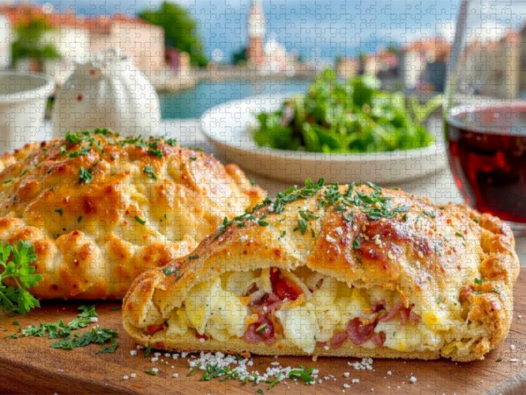 Produktbild: CALVENDO Puzzle Eine italienische Calzone - wer ger&auml;t da nicht ins Schw&auml;rmen | 1000 Teile Lege-Gr&ouml;&szlig;e 64x48cm Foto-Puzzle f&uuml;r gl&uuml;ckliche Stunden