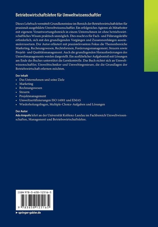 Produktbild: Betriebswirtschaftslehre f&uuml;r Umweltwissenschaftler