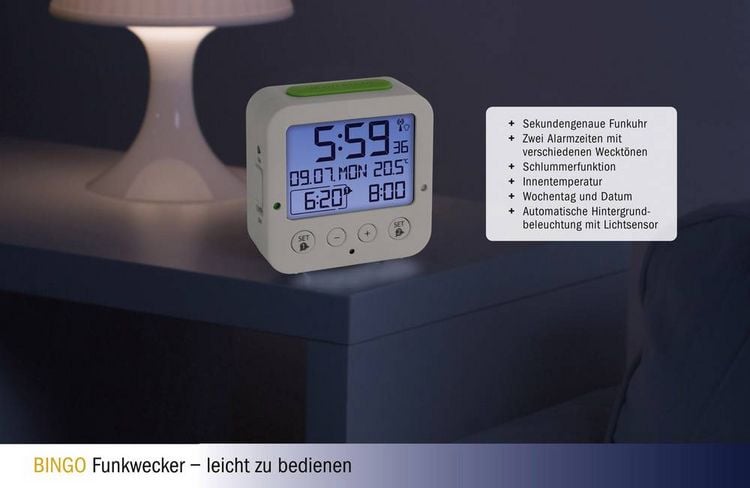 Produktbild: TFA Digitaler Funk-Wecker mit Temperatur BINGO