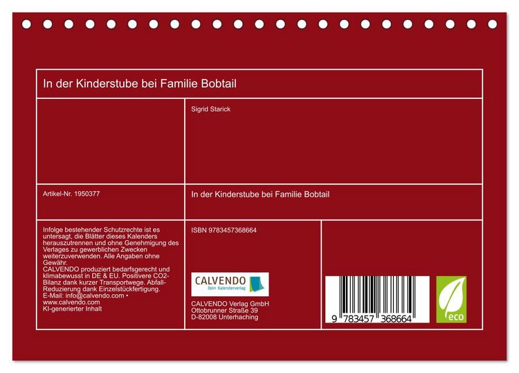 Produktbild: In der Kinderstube bei Familie Bobtail (Tischkalender 2026 DIN A5 quer), CALVENDO Monatskalender