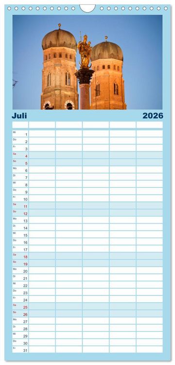 Produktbild: Familienplaner 2026 - Abend in M&uuml;nchen mit 5 Spalten (Wandkalender, 21 x 45 cm) CALVENDO