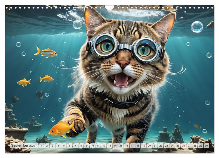 Produktbild: Katzen unter Wasser (Wandkalender 2026 DIN A3 quer), CALVENDO Monatskalender