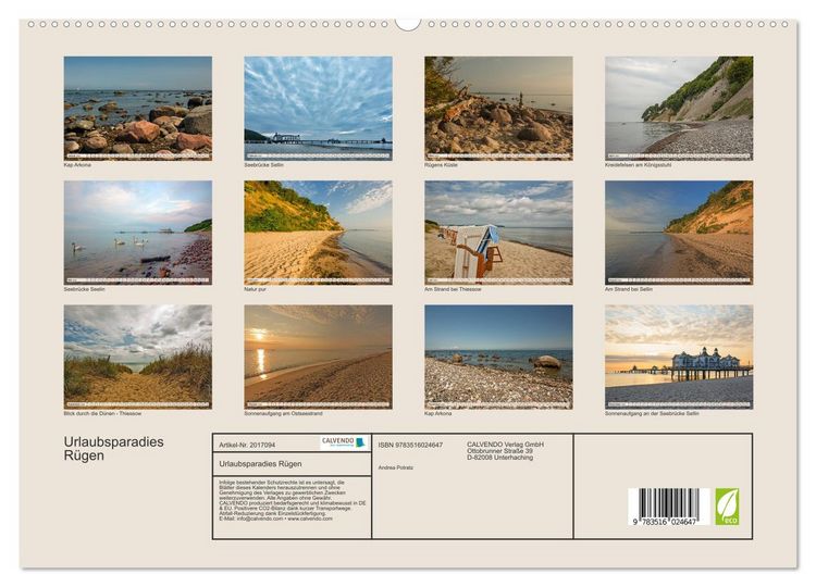 Produktbild: Urlaubsparadies R&uuml;gen (hochwertiger Premium Wandkalender 2026 DIN A2 quer), Kunstdruck in Hochglanz