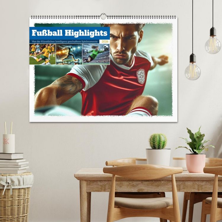 Produktbild: Fu&szlig;ball Highlights - Von der KI geschaffene Spielmomente (Wandkalender 2026 DIN A2 quer), CALVENDO Monatskalender